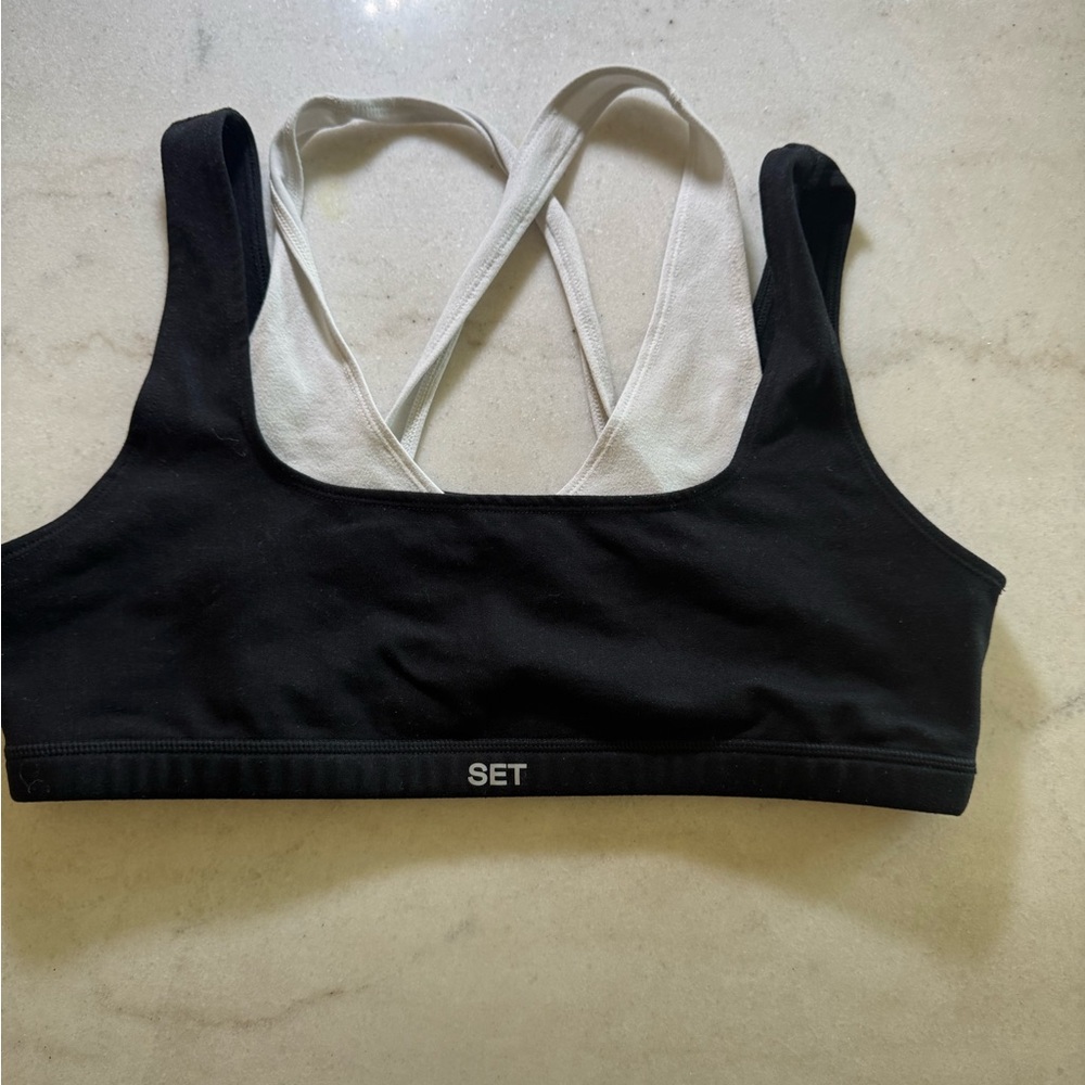 Women's Black and White Sports Bra Set Active